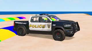 Funny Cars and Police Cars with Slide Color Transportation  Police Chase vs Cars  BeamNGDrive [upl. by Ehttam274]