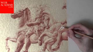 Sanguine drawing  Drawing lesson  How To Draw a sculpture horses [upl. by Nitaj]