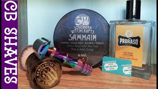 Southern Witchcrafts  Samhain Shaving SoapWCS Titanium Collection RazorESC Medium Jock Brush [upl. by Yesoj]