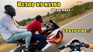 RC200 vs NS160 🚀drag race 😁  crazy ride 🚀 full boom baam vlog 😂 [upl. by Oicul]