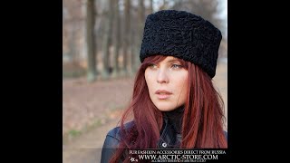 Cossack black karakul astrakhan fur hat natural leather top [upl. by Yelhs]