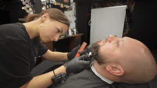 He Will 100 Remember This Epic Beard Trim by Barber Girl Myroslava [upl. by Knah]