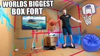 WORLDS BIGGEST BOX FORT 24 Hour Challenge Basketball Court NERF WAR Segway amp More [upl. by Leizar]