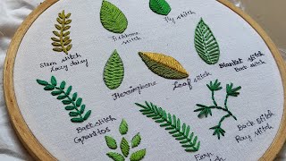 Hand Embroidery Basics for Beginners  10 Different Leaves Ideas [upl. by Clements]