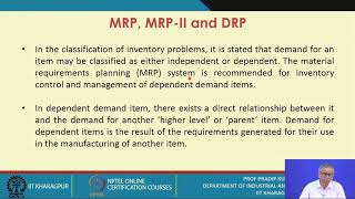 Lecture 31  MRP MRPII and DRP [upl. by Lapo]