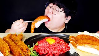 쫀득한 육회와 대왕 연어초밥 먹방 Mukbang [upl. by Netsua]