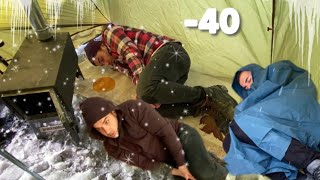 EXTREME Winter SNOW STORM 40C WINTER CAMPING WINTER STORM hits HOT tent FREEZING wind [upl. by Godber]