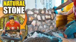 DIY Rock Fireplace with Naturally Sourced Stoned for The OFF GRID Tiny House [upl. by Mureil]