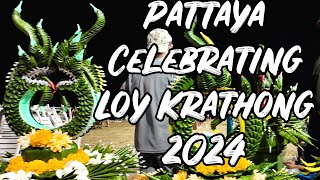 Pattaya  City Celebrating Loy Krathong from Temple Walking Street and the Beach Rd  Nov 2024 [upl. by Sherwynd]