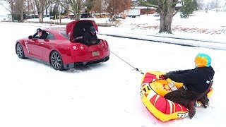 INCREDIBLE GTR SNOW SLEDDING [upl. by Tohcnarf]