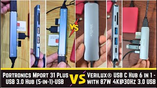 Portronics Mport 31 Vs Verilux USB C Hub 6 in 1 Detail Comparison  5 Gbps Speed Test 4K HDMI 32 [upl. by Joelie]