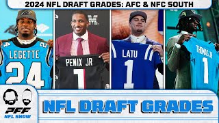 Draft Grades 2024 NFL Draft  AFC South amp NFC South  PFF NFL Show [upl. by Lekcim]