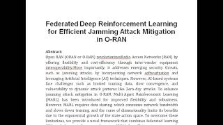 Federated Deep Reinforcement Learning for Efficient Jamming Attack Mitigation in O RAN [upl. by Scoles]