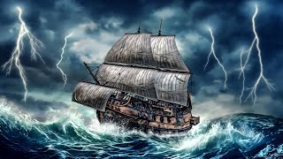 Epic Thunderstorm amp Large Crashing Waves Aboard Old Wooden Ship [upl. by Trebor]