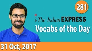 ✅ The Indian Express Vocabulary 31st Oct 2017  Learn 10 New Words with Tricks  Day281 [upl. by Arahsal]