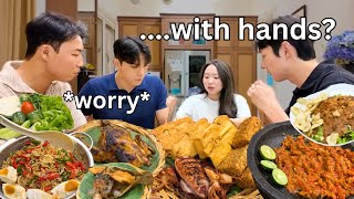 korean gym bros try Indonesian Dinner bonus Food Quiz [upl. by Brunk580]