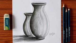 Still Life Drawing Step By Step  Pencil Shading Process of Pots  Pencil Drawing For Beginners [upl. by Manno543]