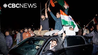 Weapons seen at proIndia protest near Torontoarea Hindu temple police [upl. by Acinor]