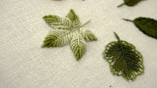 HAND EMBROIDERY LEAVES FOR BEGINNERS  06 Types of Leaves [upl. by Pernell]