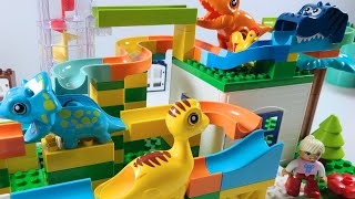 Satisfying Marble Run Building Block Coaster ASMR Dinosaur Split Course With Trex [upl. by Yancey]