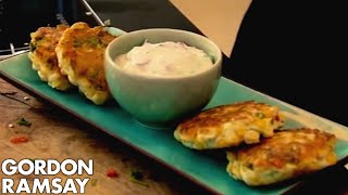 Sweetcorn Fritters and Yoghurt Dip  Gordon Ramsay [upl. by Wengert]