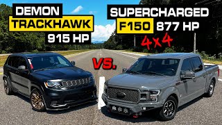 SUPERCHARGED F150 vs BUILT Trackhawk Drag Races amp Roll Races The Wolf vs Reaper Hawk [upl. by Skyler383]