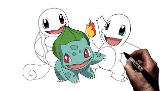 How To Draw Squirtle Bulbasaur Charmander  Step By Step  Pokemon [upl. by Siroled]