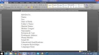 How to Create a Biodata using MS Word [upl. by Schreck614]