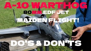 Big A10 Warthog 80mm EDF Jet Maiden Flight 90mm fans installed [upl. by Haimerej]