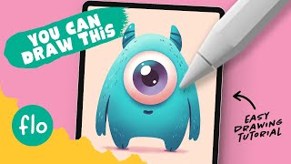 Learn to Draw a Cute Monster on your iPad  Easy Procreate Tutorial [upl. by Eirahcaz]