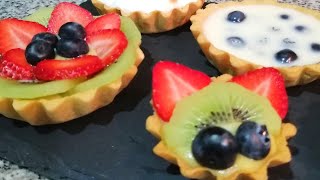 TARTAS de CREMA PASTELERA con YUS  Tartaletas de frutas para negocio [upl. by Odradlig]