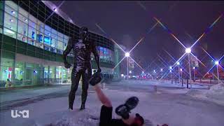 Man falls over on snow during WWE Smackdown Live 6th March 2018 [upl. by Norrek813]