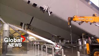 India floods Heavy rains collapse New Delhi airport roof cause traffic chaos [upl. by Hannaj]