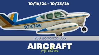 1958 Bonanza J35  N7274B  Online Auction Starts October 16 2024 [upl. by Hearn925]