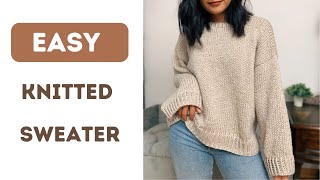 Easy knitted sweater tutorial  Free Knitted Sweater Pattern  No sewing knit sweater [upl. by Neb]