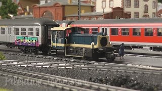 Model railroad layout by Marklin with German locomotives and trains in HO Scale [upl. by Alyk937]