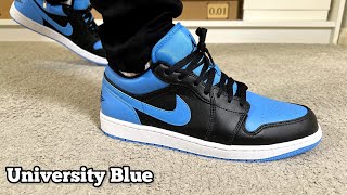 Air Jordan 1 Low University Blue Reviewamp On foot [upl. by Laenahtan]