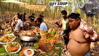 Nepali Style Buff Bone Marrow MUKBANG Buffalo Leg Soup Cooking amp Eating in Jungle Bhaise ko Khutta [upl. by Arhsub852]