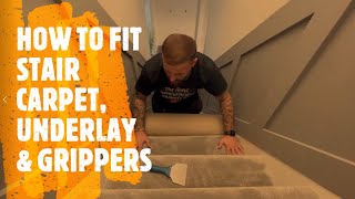 HOW TO FIT CARPET ON STAIRS UNDERLAY AND GRIPPERS staircarpet carpetfitting homeimprovement [upl. by Stanhope790]