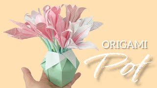 How to make a paper flower pot  Origami Flower Pot  DIY  Origami Pot Bunga [upl. by Procora]