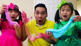 Jannie amp Emma Making Satisfying Slime w Funny Colored Surprise Balloons [upl. by Oregolac]