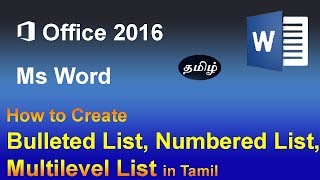 MS word 2016  Bulleted List Numbered List Multilevel List in Tamil [upl. by Zizaludba]