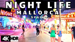 Night life in Magaluf Mallorca Spain 4k HDR walking tour [upl. by Etna530]