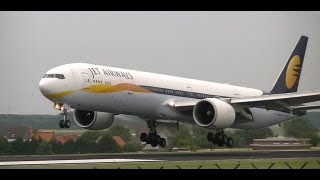 FULL HD JET AIRWAYS 777300 IMPRESSIVE LANDING BRUSSELS ZAVENTEM INTL AIRPORT RW25L [upl. by Gallager]