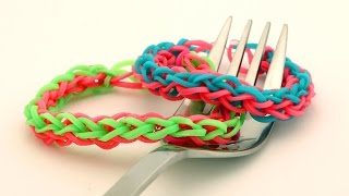 How To Make a 4braided Rainbow Loom Bracelet on a Fork  Easy Loom Band Bracelet Tutorial [upl. by Eisseb]