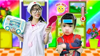 When Spiderman Get Sick  Ellie and Her Superhero Costume  Video for kids [upl. by Arikahc]