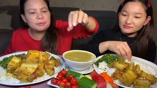 सोफपांलुगो सागपिडालु mix दाल pork gravy mukbang [upl. by Neiv]