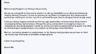 Gusto mong mag resign sa trabaho Sample Tagalog Resignation Letter resignation [upl. by Marlie]