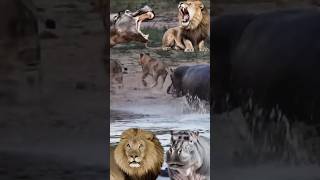 Hippopotamus vs a pride of Lions shorts wildlife [upl. by Flieger]