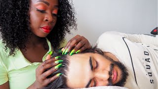 ASMR Pampering My Husbands Head 😴  NitpickingParting ScratchingBrushingHairplayHead Massage [upl. by Ebocaj471]